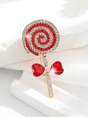 Red Crystal Lollipop Brooch Pin by